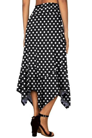 Women's Flowy Handkerchief Hemline Midi Skirt - Polka Dots